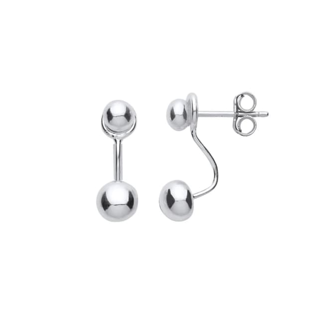 Jewelco London Silver Convertible Twin Ball Drop Jacket Earrings - GVE755 Silver female