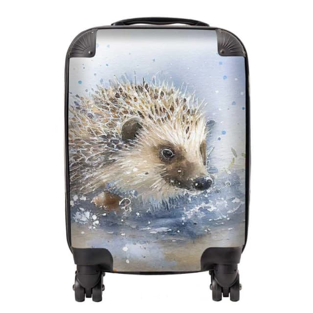 Warren Reed - Designer Hedgehog Watercolour Suitcase in Brown Size: Small Brown Unisex Small
