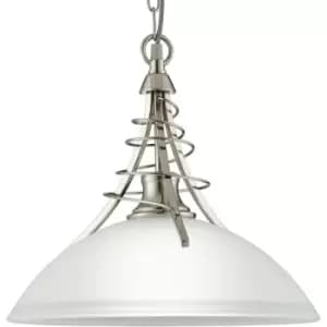 Searchlight Linea - 1 Light Dome Ceiling Pendant Satin Silver with Opal Glass Shade, E27