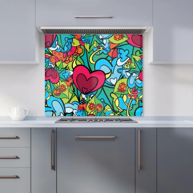 Warren Reed - Designer Hippie Psychedelic Pattern Kitchen Splashback in Blue Size: 700mm x 650mm Blue Unisex 700mm x 650mm