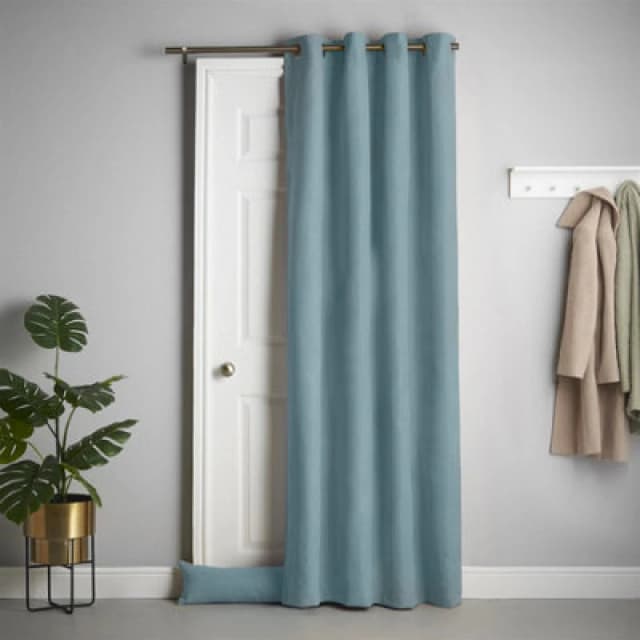 Luxury Living Velvet Chenille Thermal Fleece Lined Single Eyelet Door Curtain Teal
