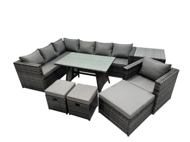 Fimous 10-seater Outdoor Rattan Sofa Set with with Chair 3 Stools Side Table in Dark Grey Dark Grey Unisex
