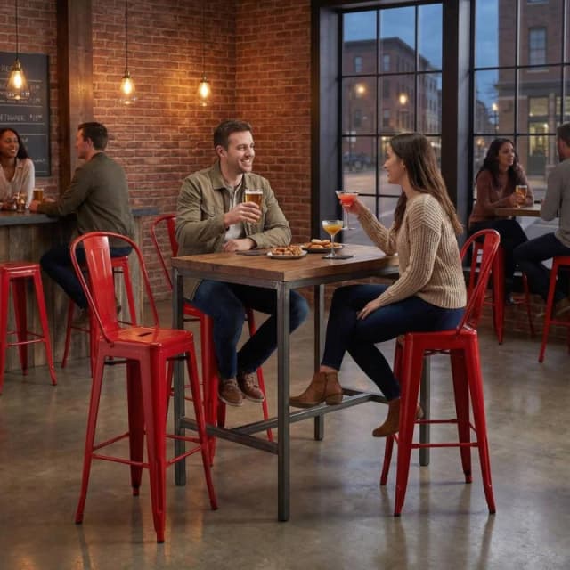 FWStyle Bistro Set Of 4 30" Red Gloss Metal Bar Chairs Red Unisex