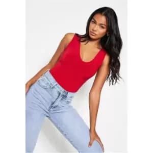 I Saw It First Red Slinky Plunge Front Bodysuit - Red
