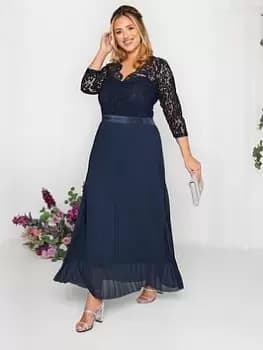 Yours Occasion Lace Wrap Pleat Maxi Dress, Navy, Size 20, Women
