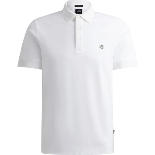 Boss Mens C Parris Polo Signature Monogram Shirt White 100 male 4X Large