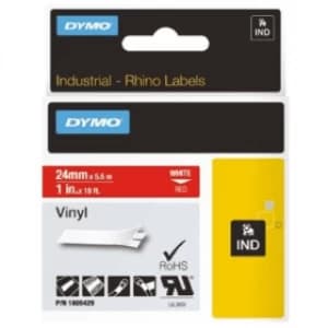 Dymo 1805429 White on Red Vinyl Labels 24mm x 5.5m