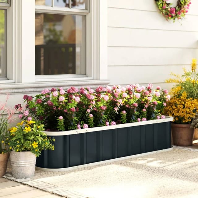 Outsunny Galvanised Raised Garden Bed with Gloves, Grey 84H-455V00CG