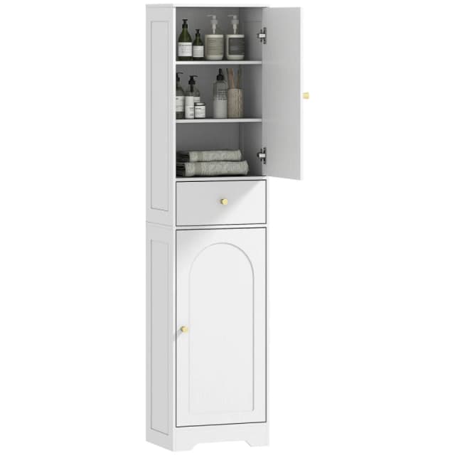 HOMCOM HOMCOM Tall Bathroom Storage Cabinet with Arch Doors Adjustable Shelf White White One Size Unisex 5063603657380
