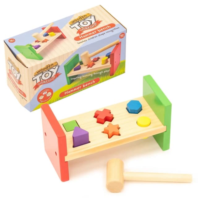 KandyToys Wooden Toy Hammer Bench Playset Multi