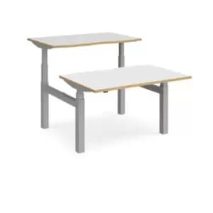 Height Adjustable Desk Back To Back Rectangular Desks 1200mm White/Oak Tops With Silver Frames Elev8 Touch