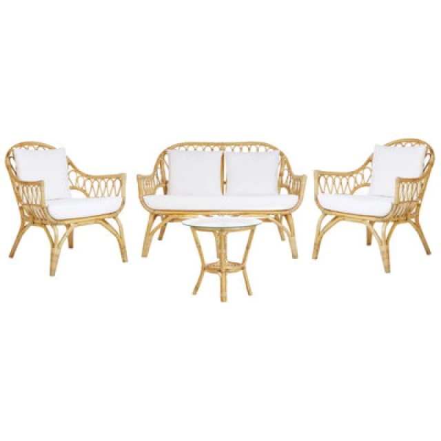 Beliani Garden Lounge Set With Table 4 Seater Sibari Rattan Natural