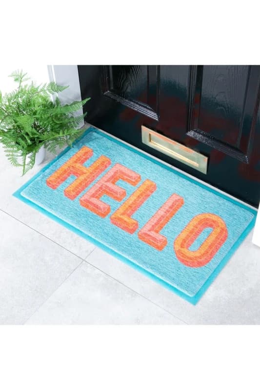 Artsy Doormats Blue Hello Doormat (70 X 40Cm), Blue DMW-HELLO-7040