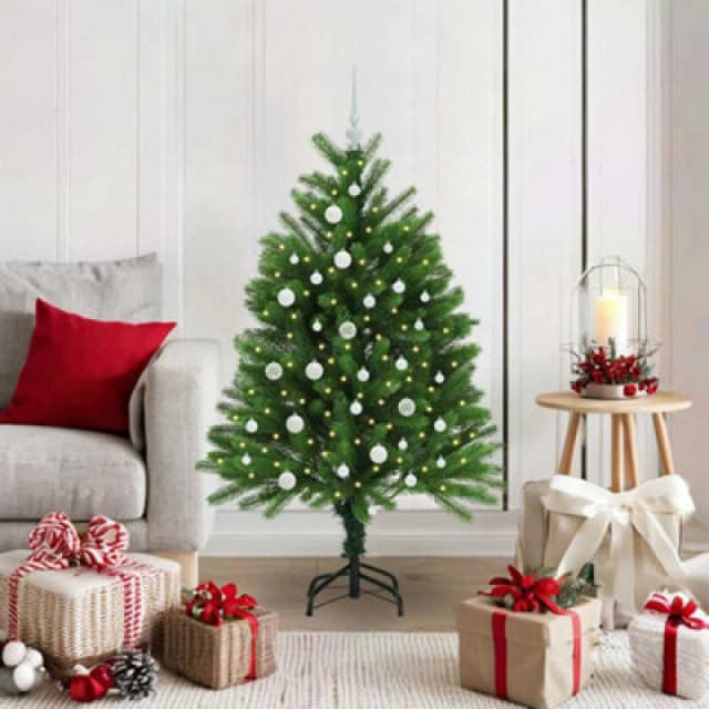 vidaXL Christmas Tree with 150 LEDs, White Balls with Stand Green 120cm PE, Green 3396312