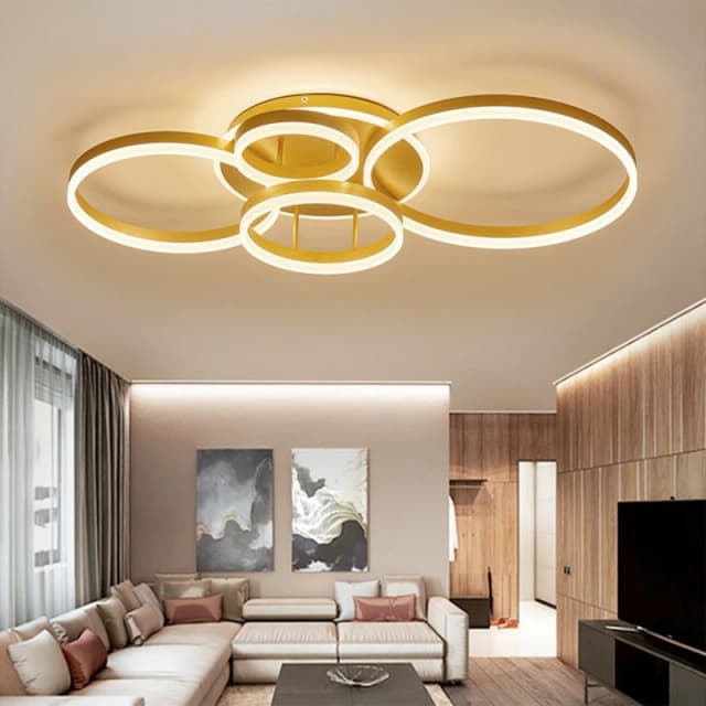 Cottonfy UK 5-Round Overlap Semi-Flush LED Ceiling Light - Gold Gold M