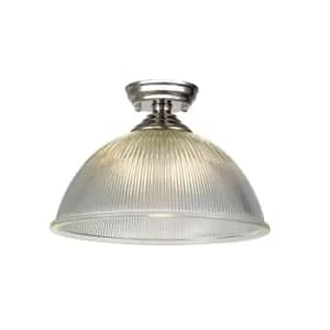 Dresden Flush Ceiling Lamp E27 With Dome 38cm Glass Shade Polished Nickel, Clear