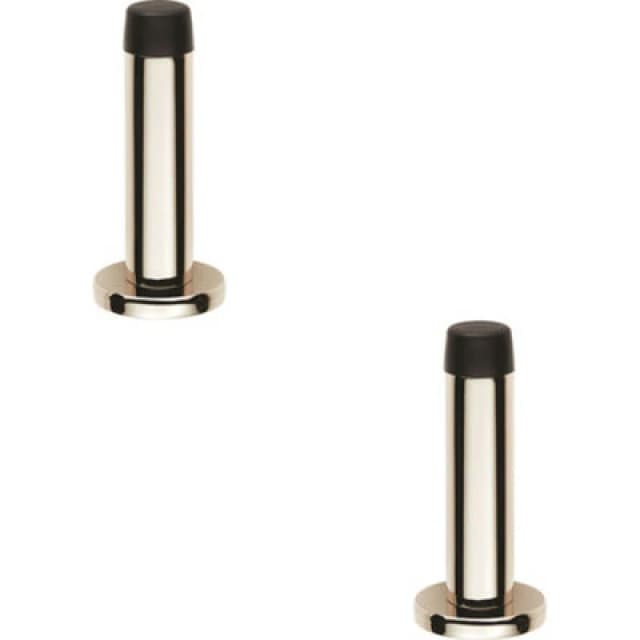 Loops 2x Rubber Tipped Doorstop Cylinder with Rose Wall Mounted 71mm Polished Nickel Metallics