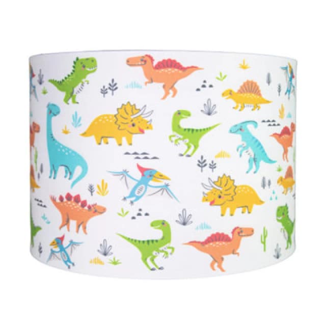 Happy Homewares Modern And Colourful Dinosaurs Childrens Cotton Fabric Lamp Shade - 25Cm