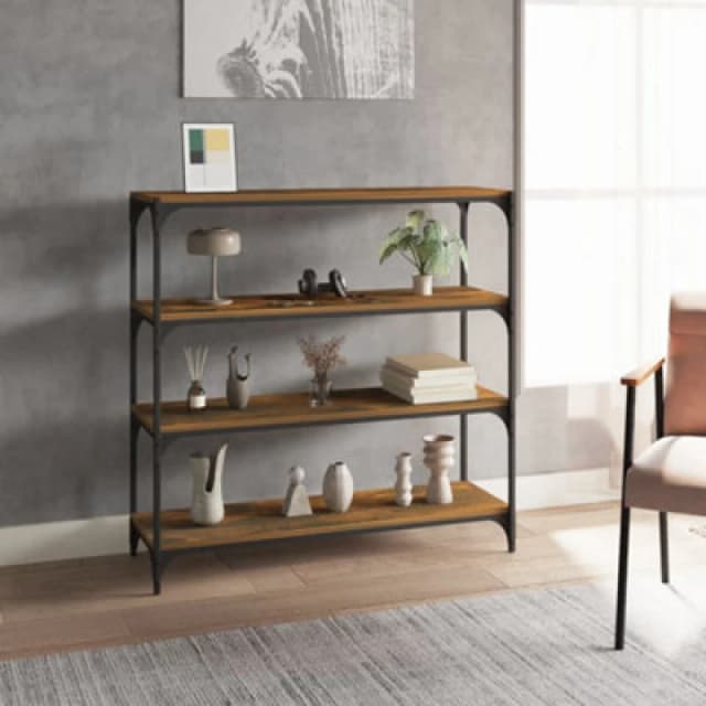 Vidaxl Book Cabinet Smoked Oak 100X33X100 Cm Engineered Wood And Steel, Brown 819359