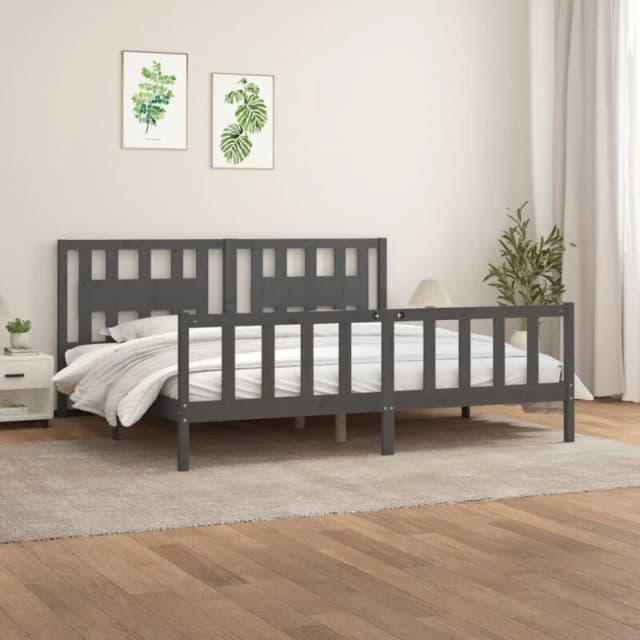 VIDAXL Bed Frame without Mattress Grey Solid Wood Pine 200x200cm Vidaxl 3188188