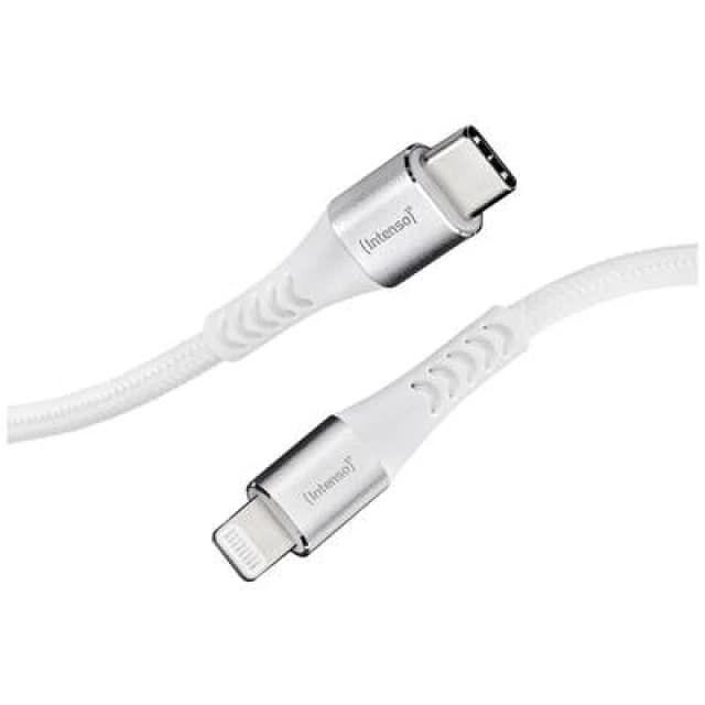 Intenso Intenso USB cable USB 2.0 USB-C plug, Apple Lightning plug 1.50 m White Fabric sleeve 7902002 7902002