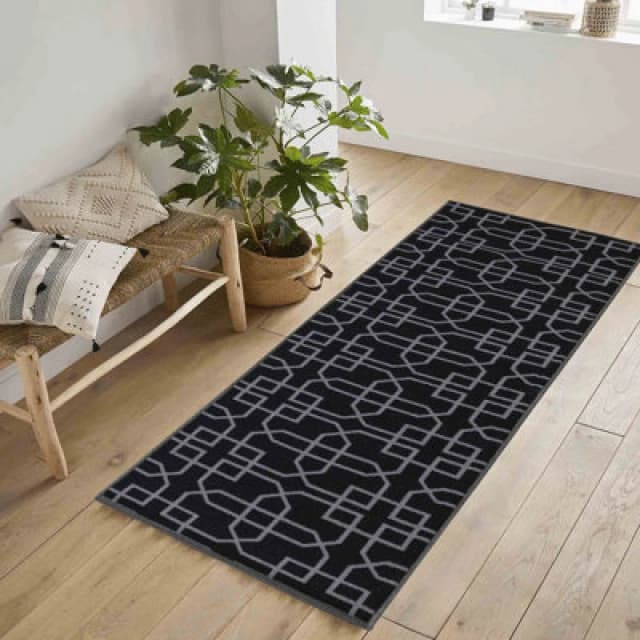 Machine Washable Cubed Trellis Design Anti Slip Doormats Black 67X220 Cm