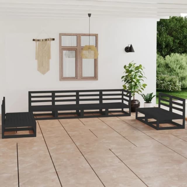 VIDAXL 8 Piece Garden Lounge Set Black Solid Pinewood Vidaxl 8720286465363