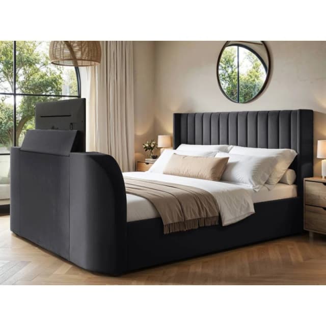 Flair Fallon TV Side Lift Ottoman Bed Charcoal Velvet in Grey Size: Double Grey Unisex Double