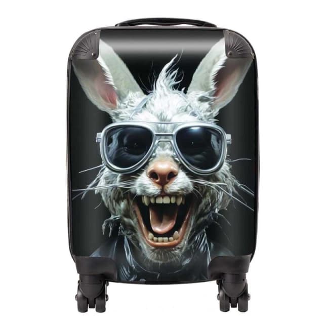 Warren Reed - Designer Funky Rabbit Face Suitcase in Grey Size: Large Grey Unisex Large
