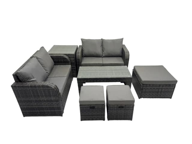Fimous Garden Outdoor Furniture Set with Side Table 3 Stools Dark Grey Mixed Dark Grey Unisex