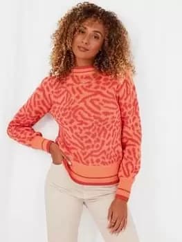 Joe Browns Animal Print Jumper -orange, Orange, Size 12, Women