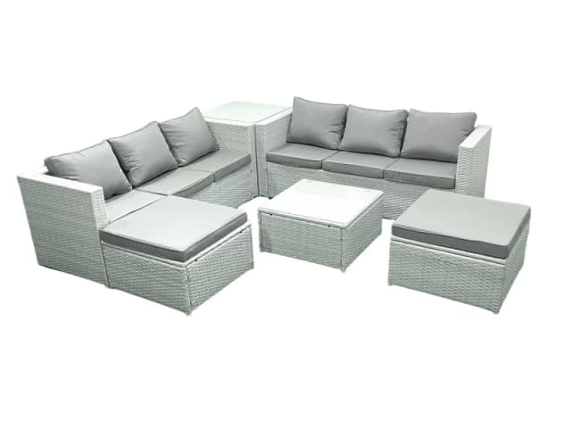 Fimous Rattan Garden Outdoor Furniture Set 8 Seater Rattan Garden Sofa Set with 2 Big Footstools Side Table Light Grey Mixed Light Grey