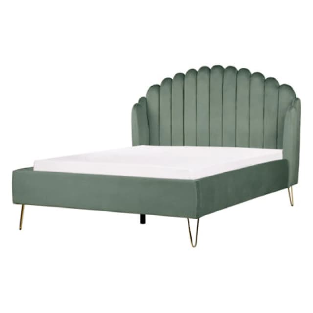 Beliani Bed Velvet Ambillou 140 X 200 Cm (Eu Double) Green
