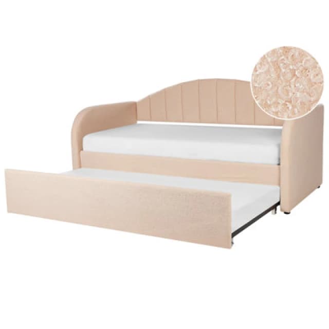 Beliani Trundle Bed Boucle Eyburie 90 X 200 Cm (Eu Single) Peach Pink