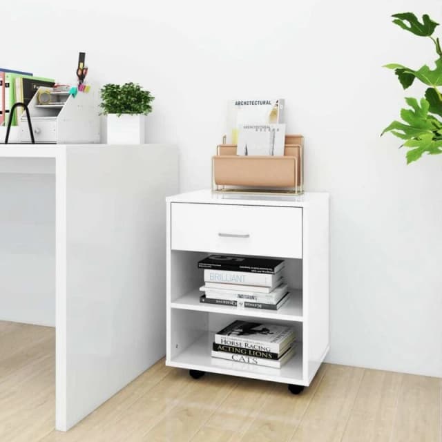 VIDAXL Rolling Cabinet High Gloss White 46x36x59cm Engineered Wood Vidaxl 8720286610114