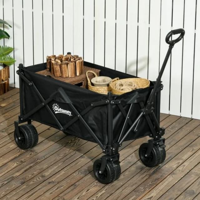 Outsunny Foldable Garden Cart, Outdoor Utility Wagon, Black 84H-130V00BK