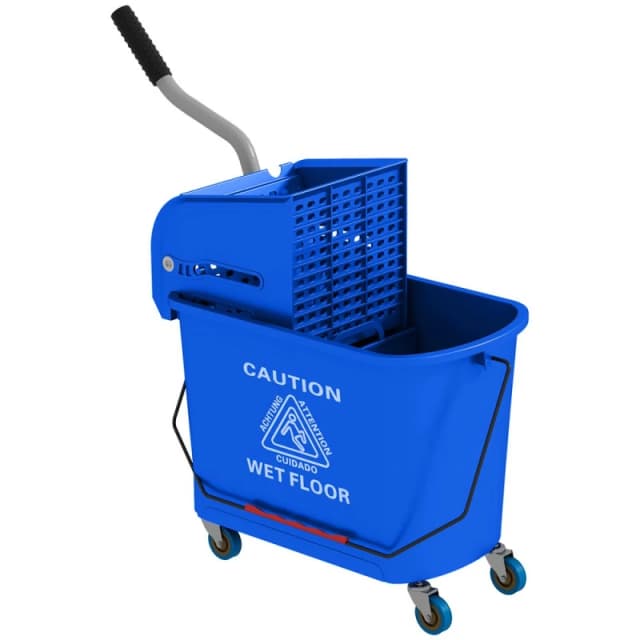 HOMCOM 20L Mop Bucket with Wringer and Handle, Mop Bucket on Wheels for Floor Cleaning, Separate Dirty and Clean Water Blue - Homcom 5056725540012