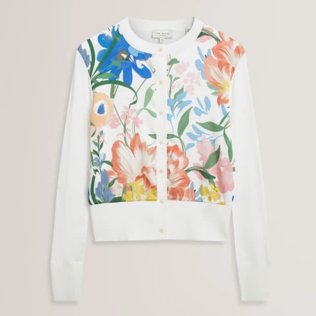 Ted Baker Printed Button Through Cardigan Ivory female 6 (2X)