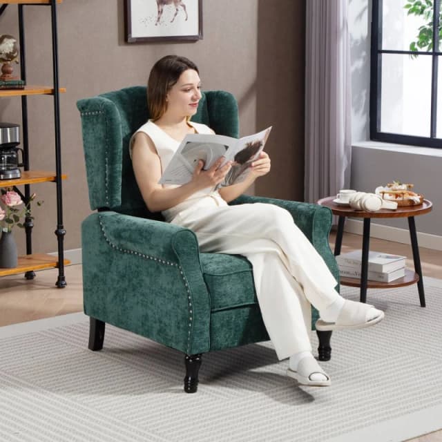 HOMCOM Recliner Armchair for Living Room Reclining Chair with Footrest in Dark Green Dark Green Unisex