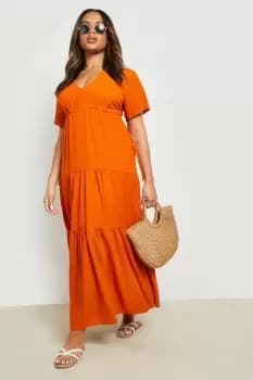 Plus Tie Detail Tiered Maxi Dress