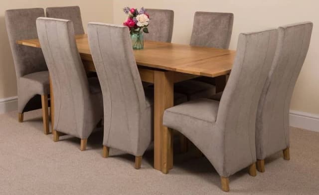 Thats Furniture Richmond 140-220cm Oak Extending Dining Table & 8 Lola Fabric Chairs in Grey Grey Unisex