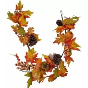Homescapes - Orange Autumn Garland with Pumpkins, 1.4m - Orange & Yellow