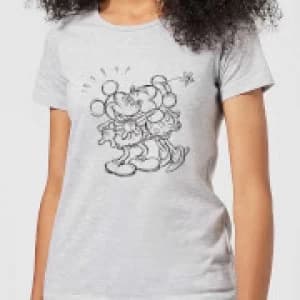 Disney Mickey Mouse Kissing Sketch Womens T-Shirt - Grey - 3XL