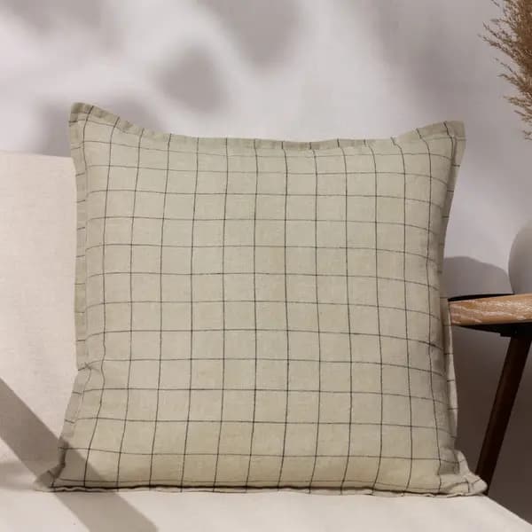 Linen Grid Check Cushion Stone / 50 x 50cm / Polyester Filled