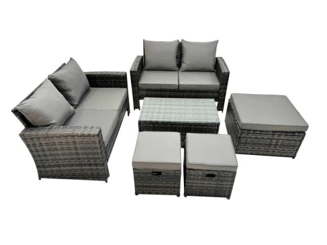 Fimous Lounge Double Seat Sofa Coffee Table Set with 3 Stool in Dark Grey Dark Grey Unisex
