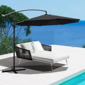 Livingandhome - Garden 3M Black Banana Parasol Cantilever Hanging Sun Shade Umbrella Shelter with Cross Base
