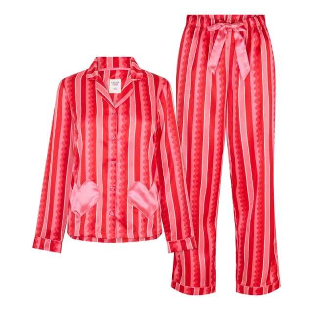 Chelsea Peers Womens Satin Long Sleeve Pyjama Sets Pink Wiggle female 10 (S)