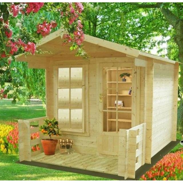 Shires Maulden with veranda Log Cabin Home Office Garden Room Approx 9x9 ft in Natural Natural Unisex