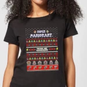 Nintendo Mario Kart Here We Go Womens Christmas T-Shirt - Black