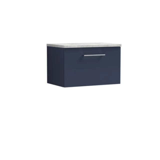 Nuie Arno Wall Hung 1-Drawer Vanity Unit & Black Worktop, Stylish Counter Top Vanity Unit In Midnight Blue, 600mm